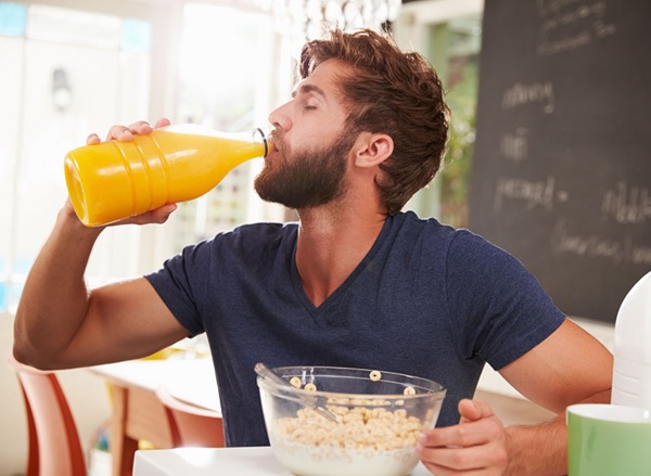 Drinking juice after breakfast